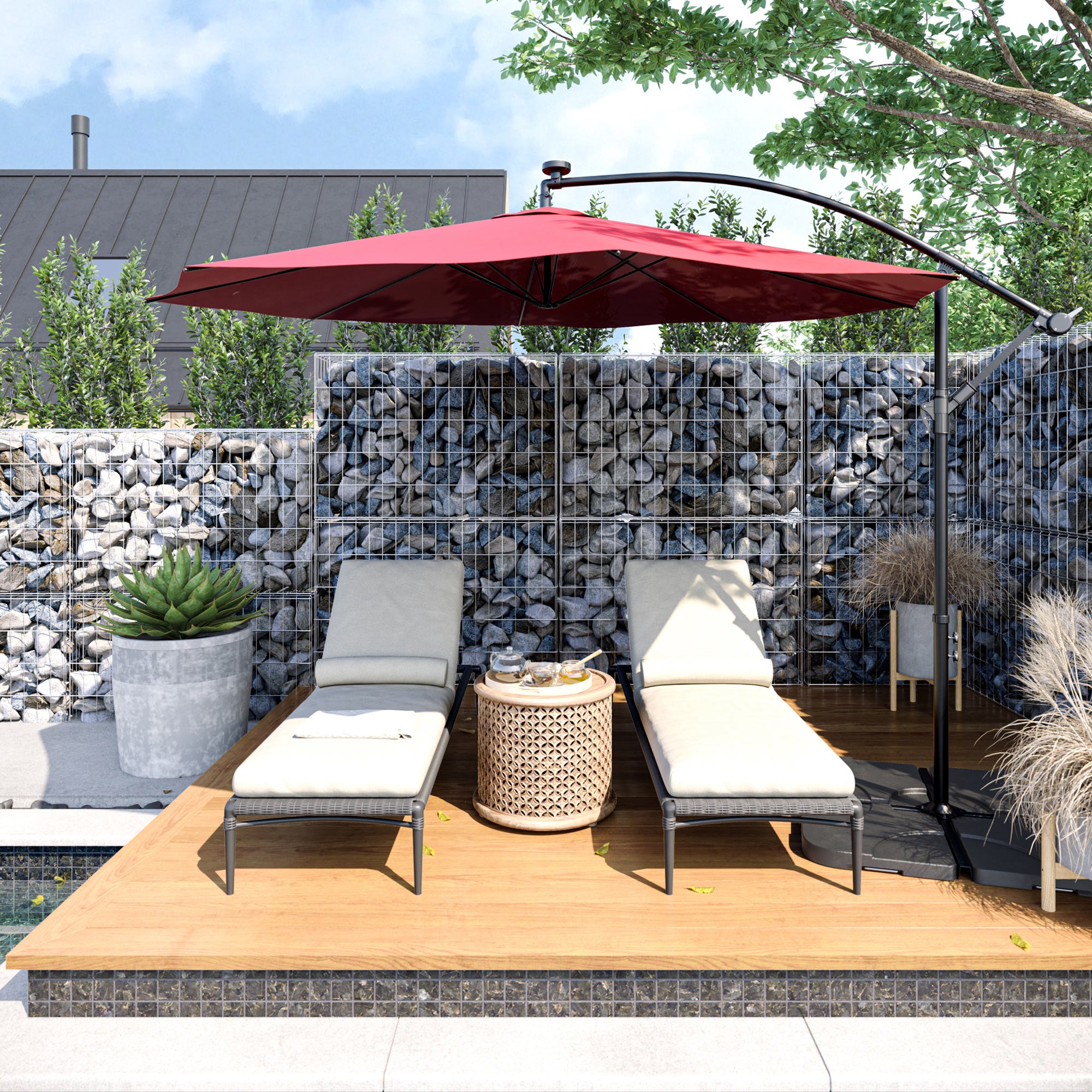 10FT  Hanging Outdoor Patio Umbrella W/ Cross Base