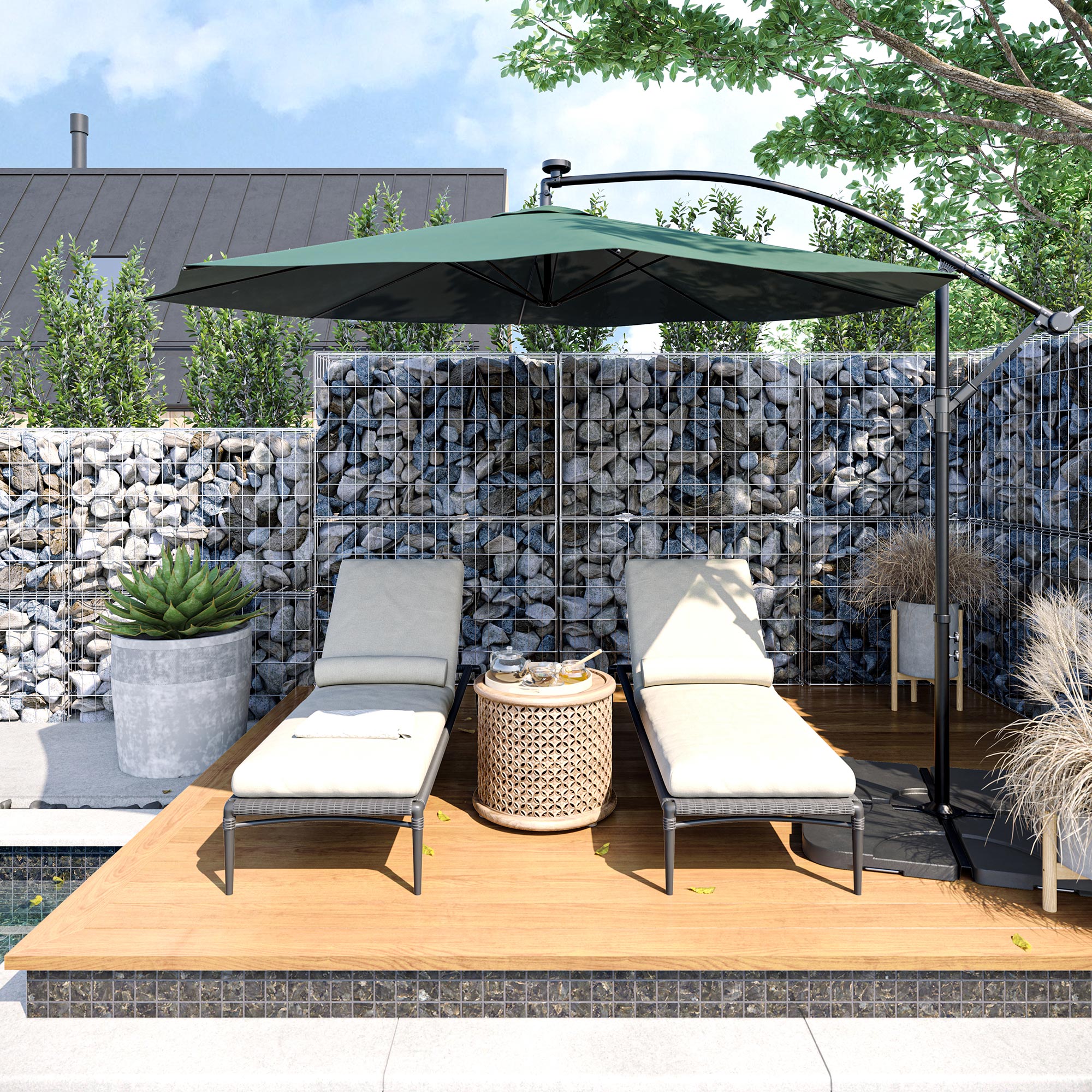 10FT  Hanging Outdoor Patio Umbrella W/ Cross Base