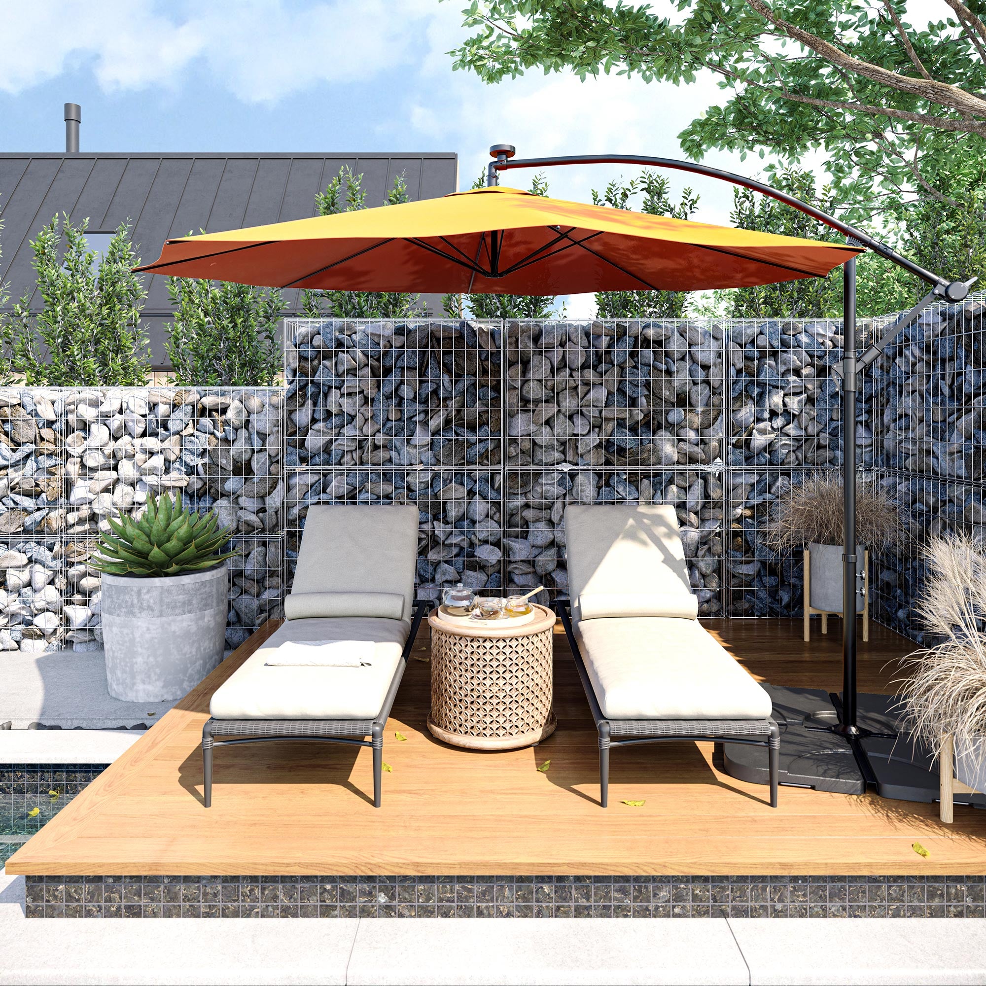 10FT  Hanging Outdoor Patio Umbrella W/ Cross Base