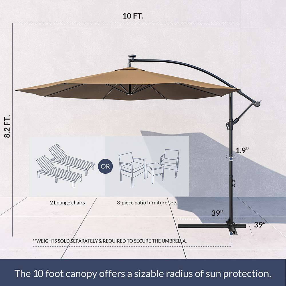 10FT  Hanging Outdoor Patio Umbrella W/ Cross Base