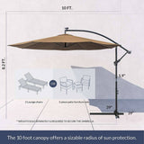 10FT  Hanging Outdoor Patio Umbrella W/ Cross Base
