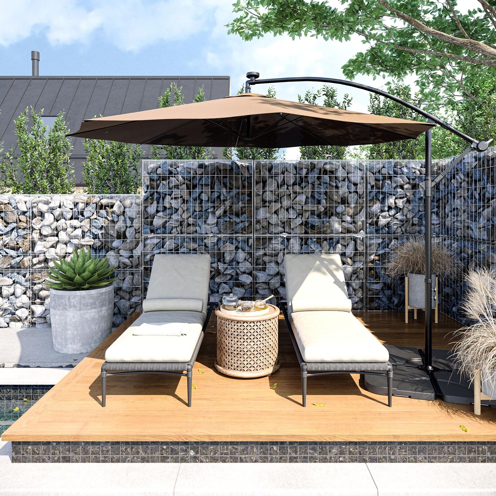 10FT  Hanging Outdoor Patio Umbrella W/ Cross Base