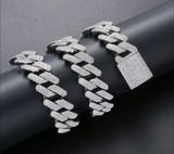 Premium 15mm Rhinestone Miami Cuban Link Chain in 14K White Gold Plating (A+++)