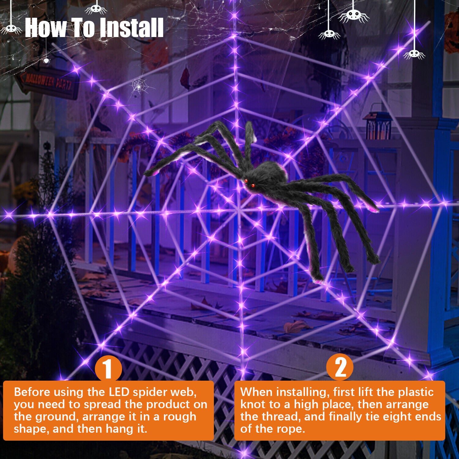 12FT LED Spider Web Halloween Party Decorations Outdoor